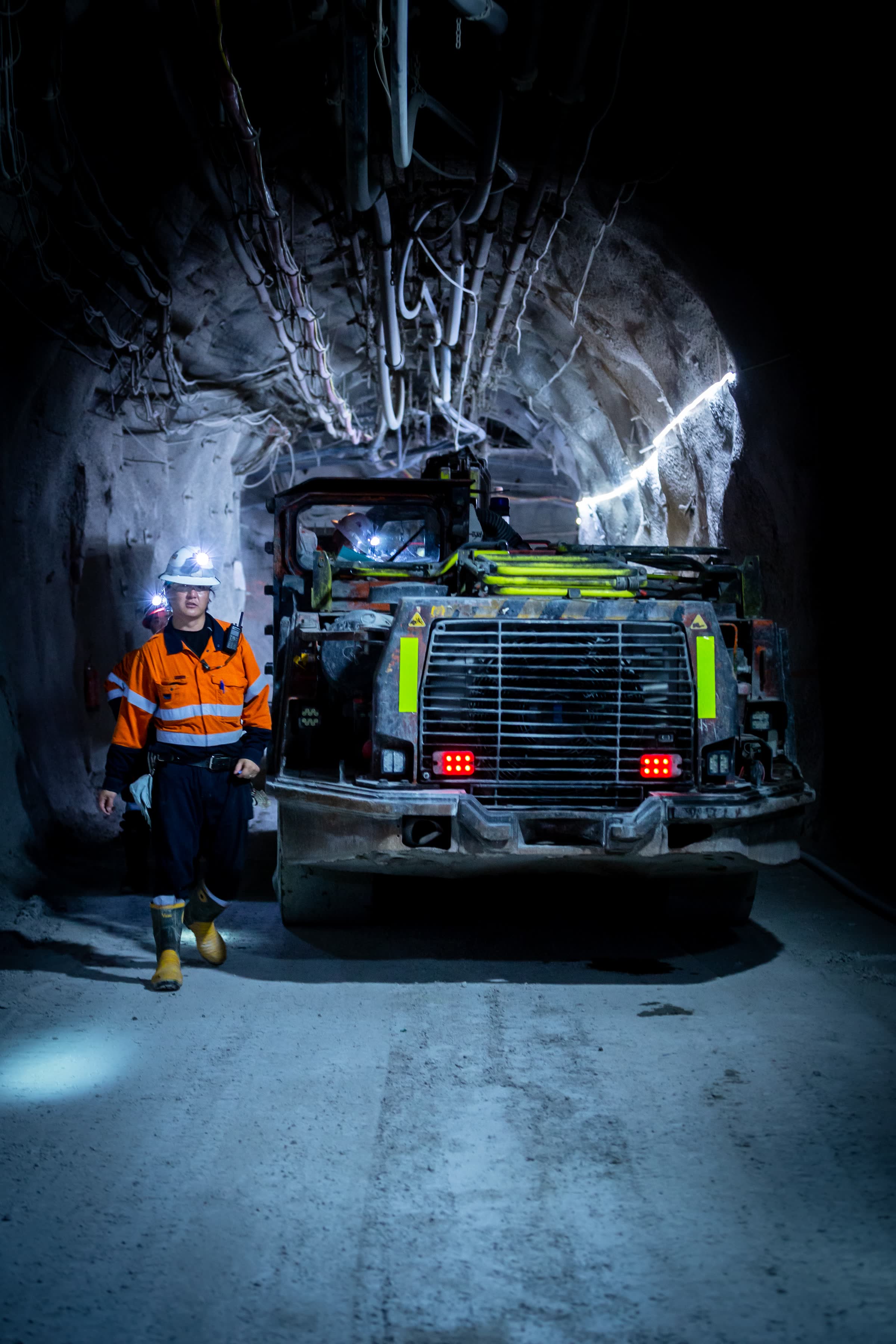 Underground mining vehicle representing the physical side of a digital twin
